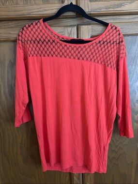 Women's Coral Lace-Yoke Top
